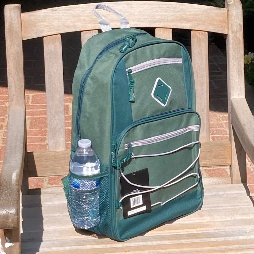 Green Backpack with Gray Trim Side Pockets New